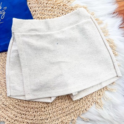 Conj. Blusa Sunny e Short Saia em Linho - Azul Jeans e Areia